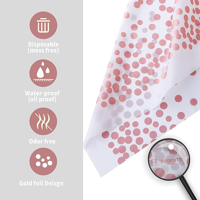 Rose Gold Dot and White Tablecloth 108"x54" for Parties Rectangle Table 4 Packs, Dot Confetti Rectangular Plastic Table Cover,Thanksgiving Christmas Wedding, Anniversary,Baby Shower, Birthday Party