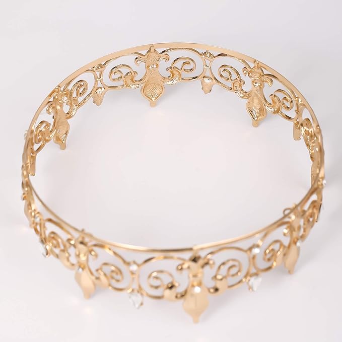 FORSEVEN Full Round King Crown- Metal Rhinestone Crowns and Tiaras for Women and Men Party Prom (HG340 Gold)