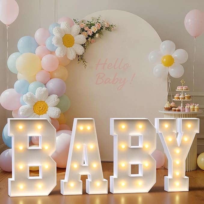 BABY Letters Baby Shower Decorations: Warm Marquee Light-up Letter 2.3FT Big Oh Letters for Baby Shower Sign for Gender Reveal Boys and Girls Party Decor Backdrop Block Boxes