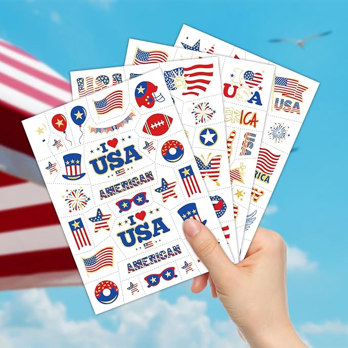 4th of July Temporary Tattoo, 90+ Styles Fourth of July Decoration American Flag Fake Tattoos, Red White and Blue USA Flag, Independence Day Party Supplies for Memorial Day & Labor Day