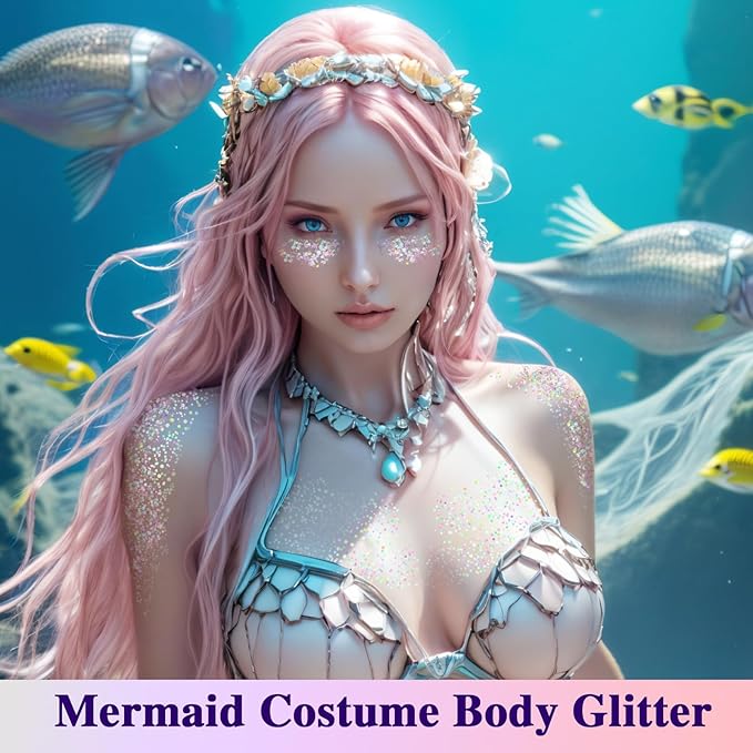 White Face Glitter Gel,Singer Concerts Festival Rave Accessories,Mermaid Body Glitter,Carnival Halloween Hair Glitter Sequins Face Glitter Paint Makeup,Sparkling Chunky for Women&Kids