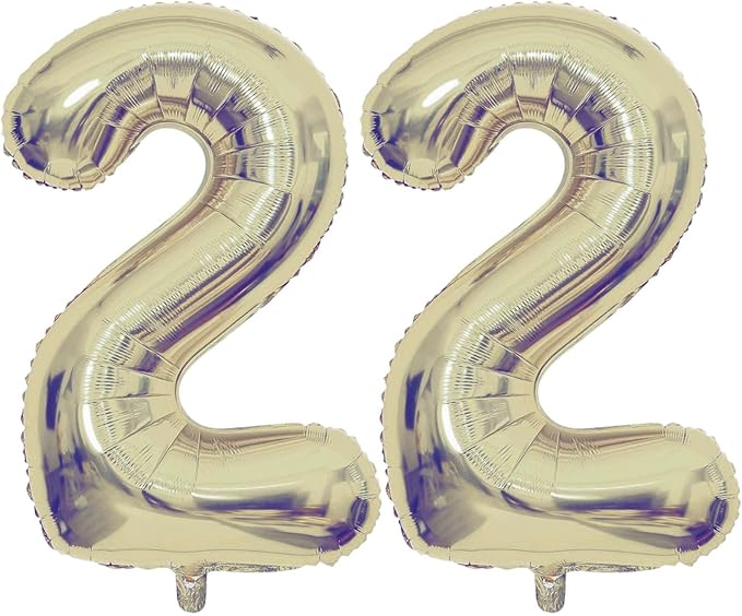 Champagne Gold 22 Number Balloons, 40 Inch Giant Number 22 Balloons Foil Mylar Helium Light Gold Number Balloons for 22th Birthday Party Supplies Anniversary Event Celebration Decorations