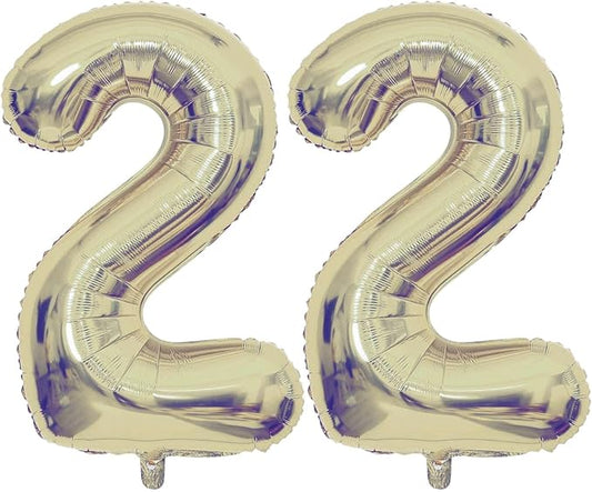 Champagne Gold 22 Number Balloons, 40 Inch Giant Number 22 Balloons Foil Mylar Helium Light Gold Number Balloons for 22th Birthday Party Supplies Anniversary Event Celebration Decorations