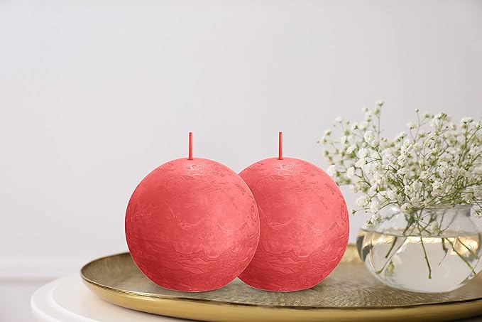 BOLSIUS 3 Pack Blossom Pink Rustic Ball Pillar Candles - 3 Inch - Premium European Quality - Includes Natural Plant-Based Wax - Unscented Dripless Smokeless 25 Hour Party Décor Candles