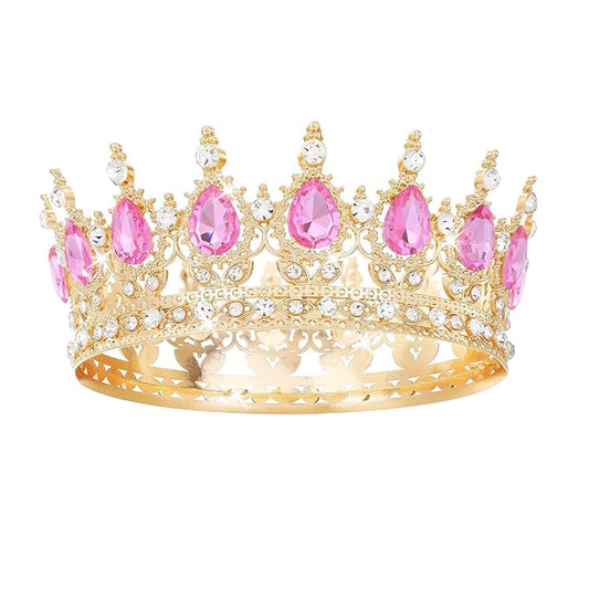 Pink Crown for Women Crystal Tiara and Queen Crown for Girl Wedding Headband for Bride Hair Accessories for Costume Birthday Party Cake Decoration Prom