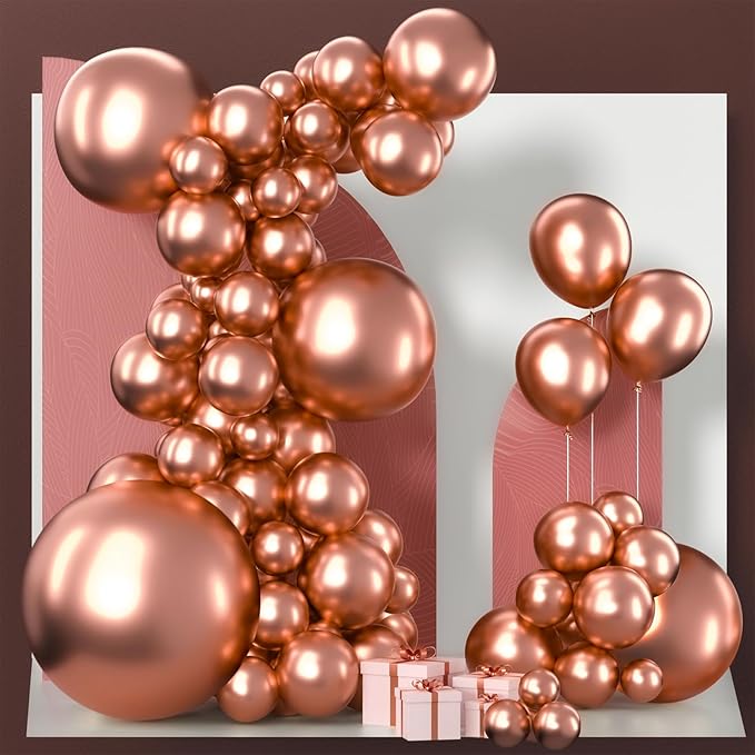 PartyWoo Metallic Rose Gold Balloons 100 pcs Different Sizes Pack of 36 18 12 10 5 Inch Chrome Rose Gold Balloon Arch Kit Garland for Wedding Engagement Birthday Party Decorations Rose Gold-G107
