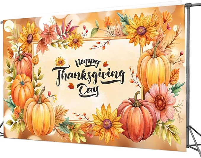CYLYH 7X5FT Fall Backdrop with Pumpkin Thanksgiving Day Backdrop for Photography Party Decoration Banner