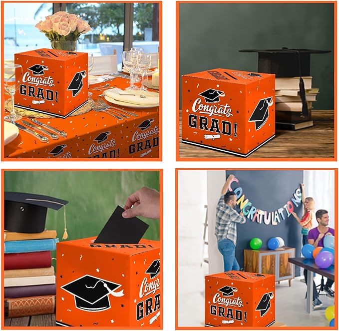 Gatherfun Graduation Decorations - Graduation Card Box, Party Favors, Orange