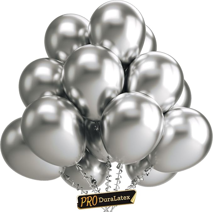 Bezente Pro Duralatex Metallic Silver Balloons - 3.2g Premium 100 Pack 12 inch Silver Balloons for Long-Lasting Professional Party Decorations, Large Birthday Wedding Anniversary
