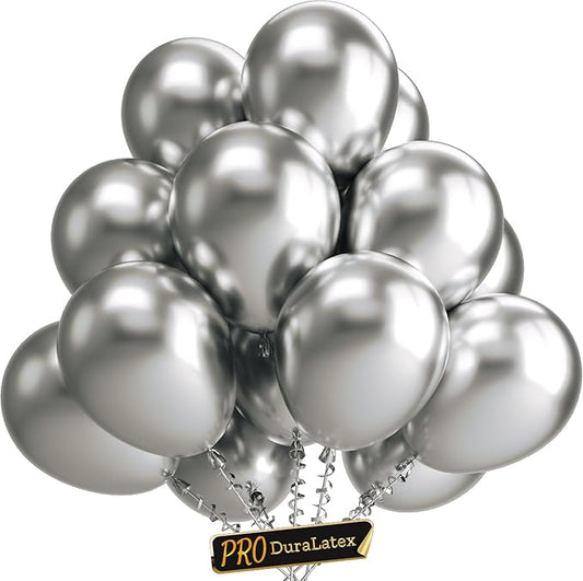 Bezente Pro Duralatex Metallic Silver Balloons - 3.2g Premium 100 Pack 12 inch Silver Balloons for Long-Lasting Professional Party Decorations, Large Birthday Wedding Anniversary
