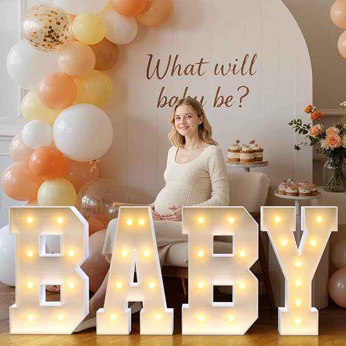 BABY Letters Baby Shower Decorations: Warm Marquee Light-up Letter 2.3FT Big Oh Letters for Baby Shower Sign for Gender Reveal Boys and Girls Party Decor Backdrop Block Boxes