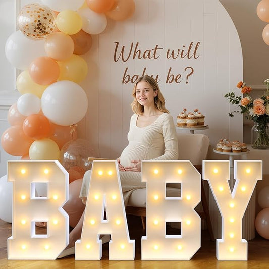 BABY Letters Baby Shower Decorations: Warm Marquee Light-up Letter 2.3FT Big Oh Letters for Baby Shower Sign for Gender Reveal Boys and Girls Party Decor Backdrop Block Boxes