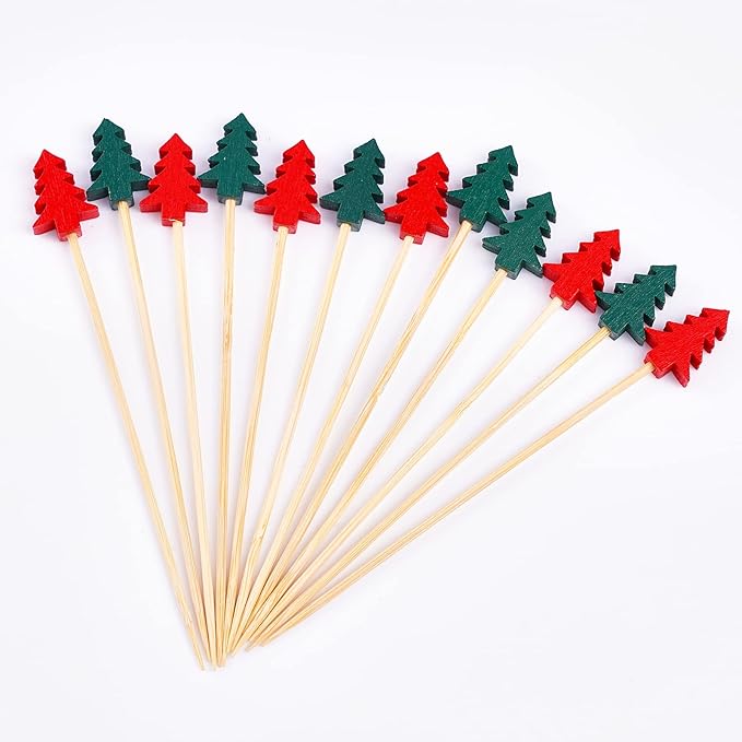 PuTwo 100 Counts 4.7 Inch Toothpicks for Appetizer, for Cocktail Party, Drink Picks with Trees, Decorative Skewers Party Picks
