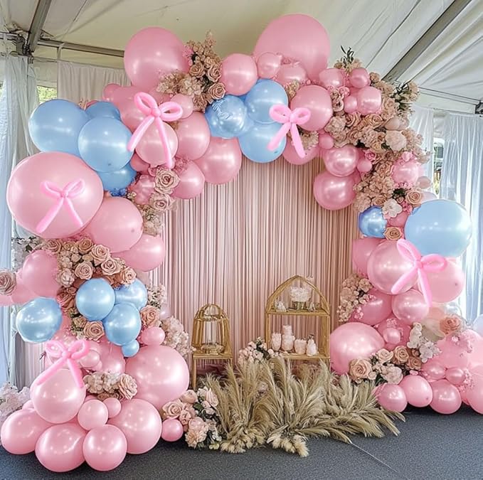 Pearl Pink Balloon Double Stuffed Pearl Balloons Garland Hot Baby Pink Arch Kit with Long Balloons Different Size for Birthday Wedding Girl Baby Shower Anniversary Decoration