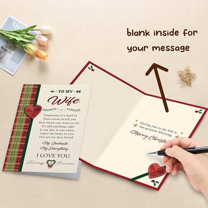 Romantic Christmas Card for Wife, Heartfelt Holiday Card Gift Ideal from Husband, Merry Christmas To My Wife