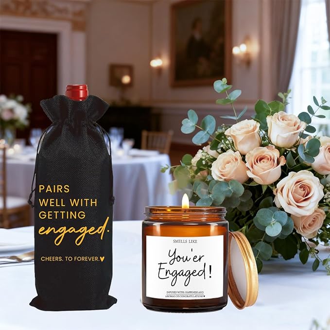 Engagement Gifts for Couples Her Engagement Party Decorations Gift for Couple Wine Bag Scented Candles Set Pairs Well with Getting Engaged Gifts To Forever Black Wine Bottle Bag