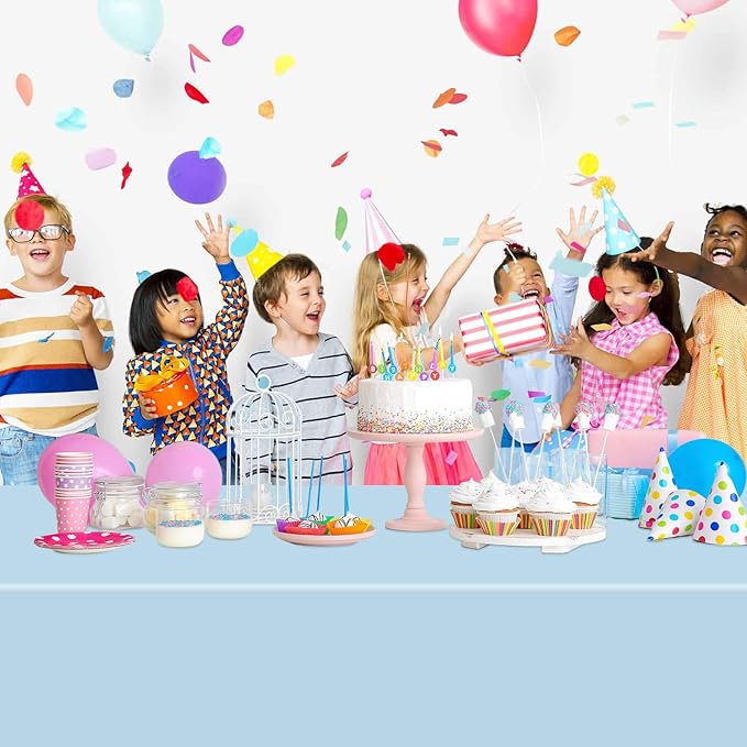 WNINK 2 Pack Light Blue Rectangular Plastic Tablecloths, Blue Disposable Table Covers 54" x 108" Baby Blue Table Cloths for Baby Shower, Birthday, Bridal Shower, Engagement Wedding Parties