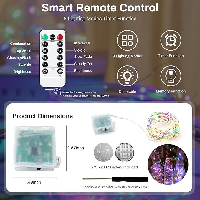 ZGWJ 6 Pack Fairy Lights Battery Operated with Remote, 7ft 20LED Mini Fairy String Lights with Timer 8 Modes Waterproof for Halloween Christmas Tree DIY, Parties, Bedroom Decorations Multicolored