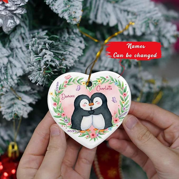 Custom Our First Christmas Together Ornament, Hugging Penguin Ceramic Ornament Xmas, Penguin Couple Ornaments Gift for Boyfriend Girlfriend Mr Mrs, Personalized Names Penguins Dating Keepsake 2025