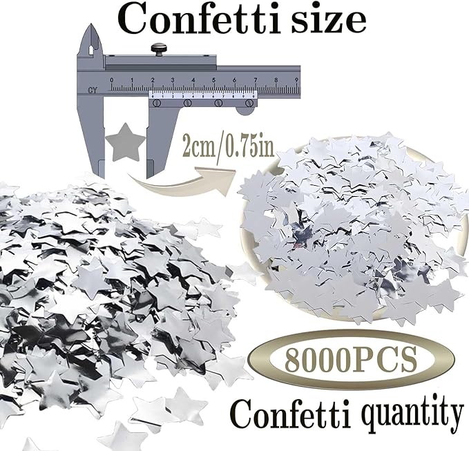 Silver Star Foil Confetti Beautiful Metallic Table Confetti Glitter for Fill Balloons, Wedding,Birthday,Party,Festival Decoration(8000PCS)