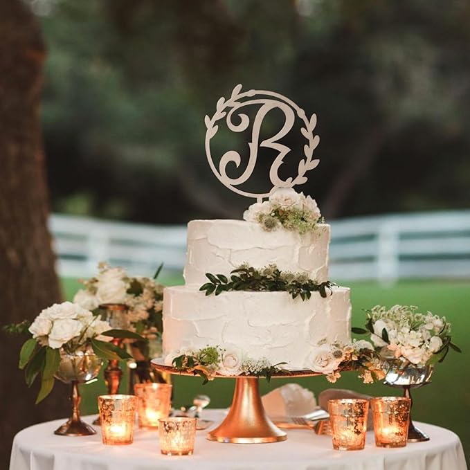 LINGTEER Personalized Inital Letter R Wooden Cake Topper Perfect for Birthday Rustic Wedding Anniversary Party Keepsake Decoration