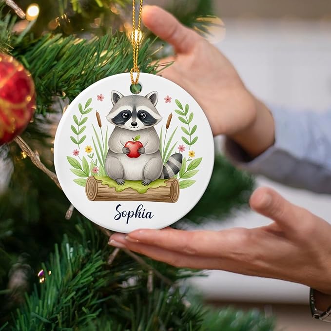 Unique Raccoon Lover Ceramic Ornament, Raccoons Christmas Ornament Personalized Choose Name, Raccoon Xmas Keepsake Gift for Dad Mom Friends Coworkers Men Women, Customized Cute Animal Decoration