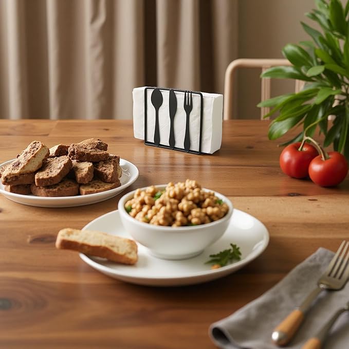 AIM & GGKK Black Napkin Holder for Table - Metal Cutlery Design with Mesh Base, Compact Paper Napkin Holder for Restaurant & Home Dining (4.52" L)