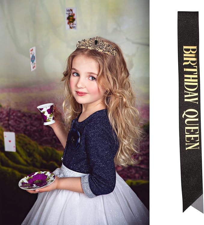 Black & Gold Party Decorations - Happy Birthday Crown Tiara Sash, Women's Party Supplies
