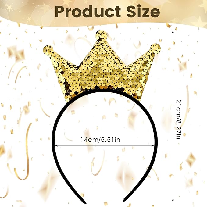 4 Pcs Sequins Crown Headband, Christmas Glitter Princess Crowns, Cute Shiny Gold Hair Band, Elastic Headwear Costume Decoration for Women Birthday Party Favors Tiaras Supplies