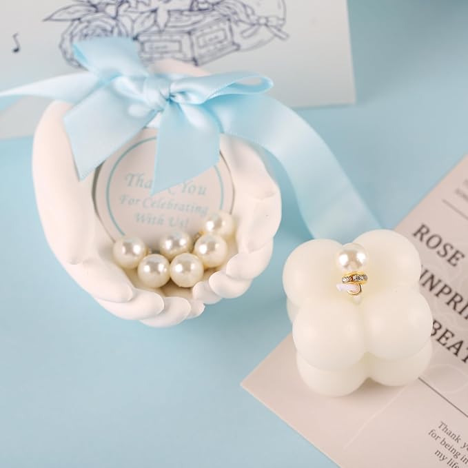 20 Pcs Small Bubble Candles Elegant Party Favors Bulk Set with Decorative Ribbons Thank You Cards for Bridal Shower Guest Gifts (20, Blue)