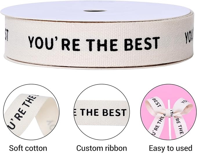 Ribest Cotton Custom Teacher Ribbon, 5/8 inch × 10 Yard, Natural Cream Ribbon with You're The Best Printed for Gift Wrapping Crafts Flower Bouquet Birthday Decoration