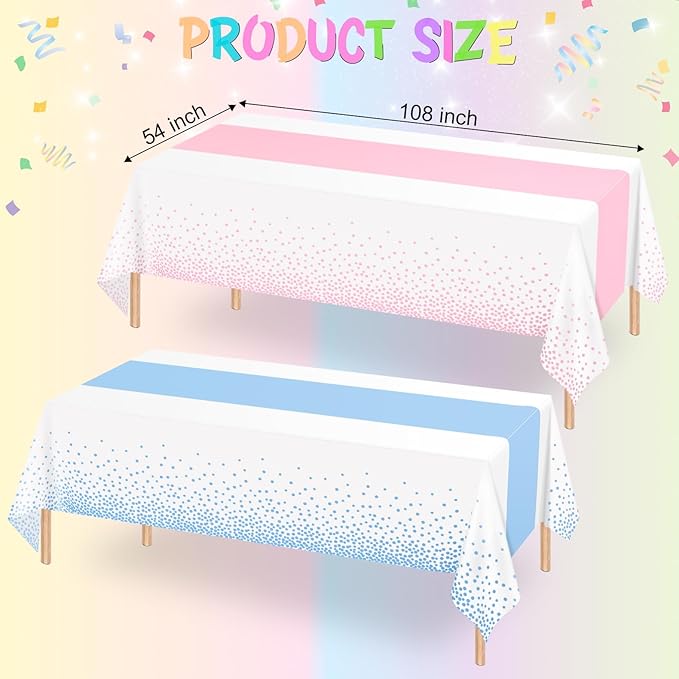 WNINK 4 Pack Pink and Blue Tablecloths, Gender Reveal Disposable Plastic Waterproof Table Cover for Boy or Girl Gender Reveal Party, Baby Shower, Birthday Party Decorations 54" x 108"