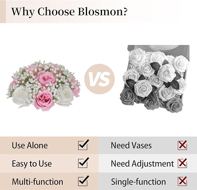 BLOSMON Fake Flowers Ball Centerpieces: 2 Pcs Pink Rose Babys Breath Artificial Flowers Wedding Decoration for Table Silk Kissing Floral Bouquet Arrangements for Home Party DIY Decor