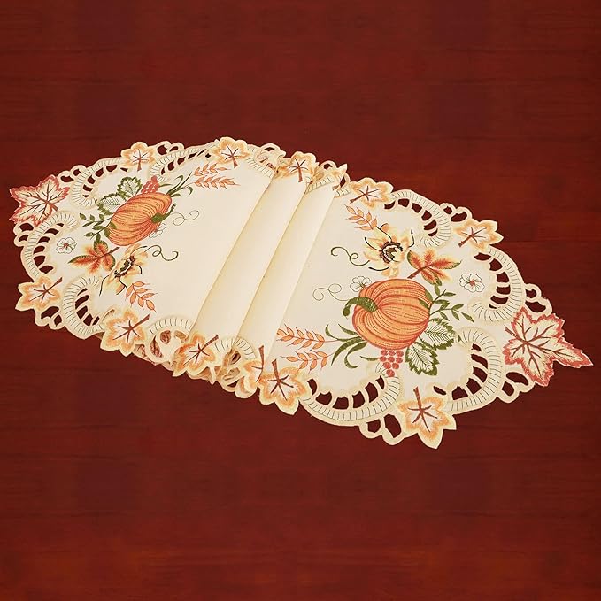 Simhomsen Small Embroidered Thanksgiving Harvest Pumpkins Table Runners for Autumn Or Fall Decorations (14 × 34 Inches)