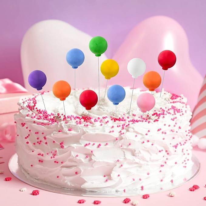 Sieral 40 Pcs Mini Balloon Cake Toppers Colorful Rainbow Cake Topper Round Clay Balls Cupcake Toppers for Birthday Baby Shower Wedding Party Decorations(Rainbow Color)