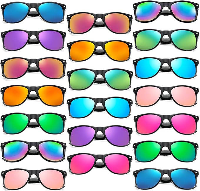 10/20 Pack Colored Sunglasses Mirrored Lens Bulk Party Glasses Classic Eyewear Birthday Beach Pool Unisex Adults