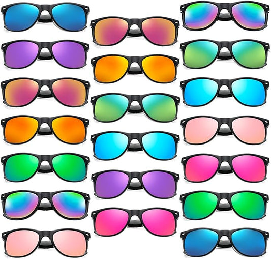10/20 Pack Colored Sunglasses Mirrored Lens Bulk Party Glasses Classic Eyewear Birthday Beach Pool Unisex Adults