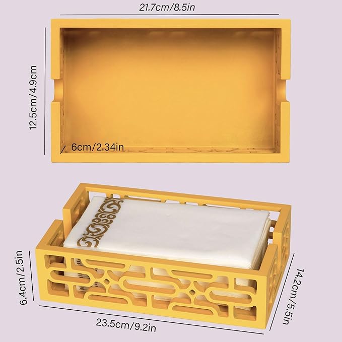 Wood Napkin Holder Bathroom Tray - Hand Towels and Guest Flat Paper - Mid Century Modern Retro Decor Ideal for Dinner Parties, Versatile Use in Bathroom、Kitchen, Bedroom - Unique Gift from 1950s 1960s