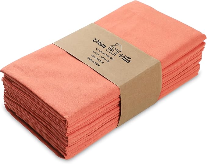 Urban Villa Cotton DinnerNapkins Set of 12, Highly Absorbent 18x18 Inches Soft Premium Cloth Napkins, Hotel Quality Napkins, Reusable & Washable Table DinnerNapkins - (Orange Pumpkins, Solid)