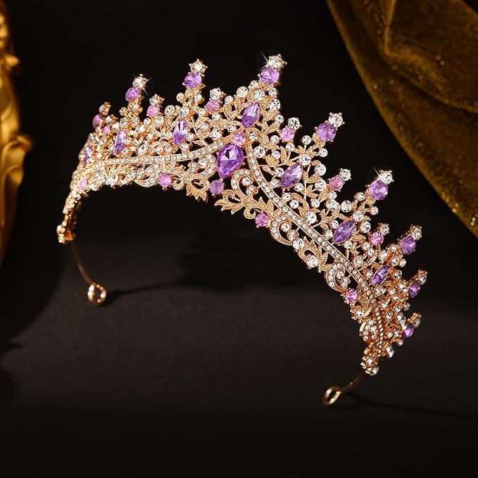Purple Tiara for Women Crystal Queen Crowns Rhinestone Princess Tiaras for Girl Wedding Headband for Bride Hair Accessories for Halloween Costume Birthday Party Prom Mother's Gifts