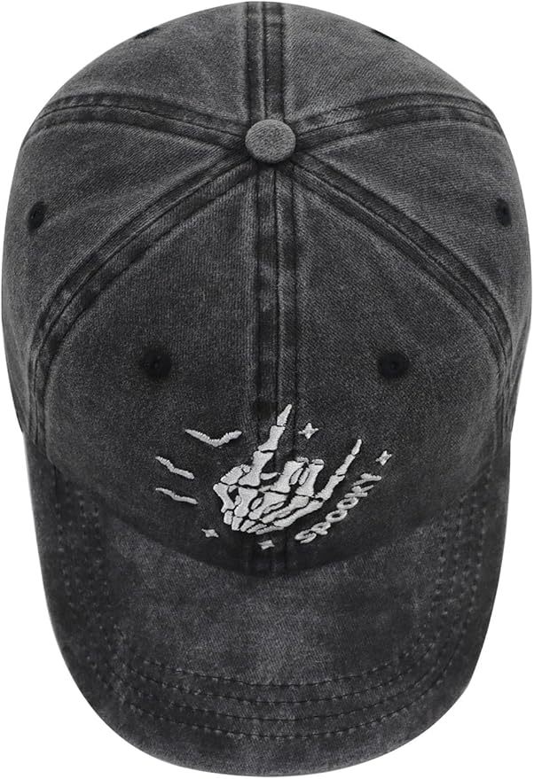 Halloween Spooky Hat for Men Women, Funny Adjustable Cotton Embroidered Skeleton Hand Baseball Cap