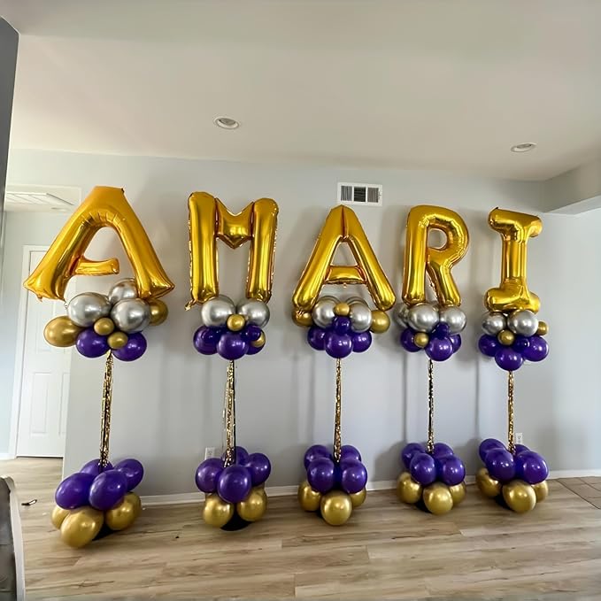 Gold Letter Balloons, 40 Inch Alphabet Name Mylar Self Inflating Custom I Decor, Large Helium Foil for Men Women Birthday Party Decorations Supplies
