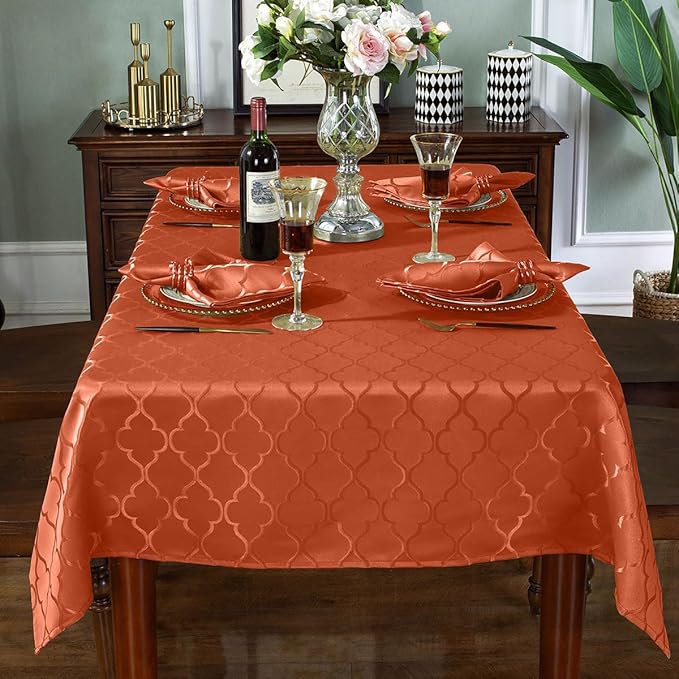 SASTYBALE Jacquard Square Cloth Napkins 20 x 20 Inch Flower Pattern 4 Pieces Washable Fabric Napkin for Fall, Autumn, Thanksgiving Family Dinners Weddings Parties and Banquets, Rust/Orange