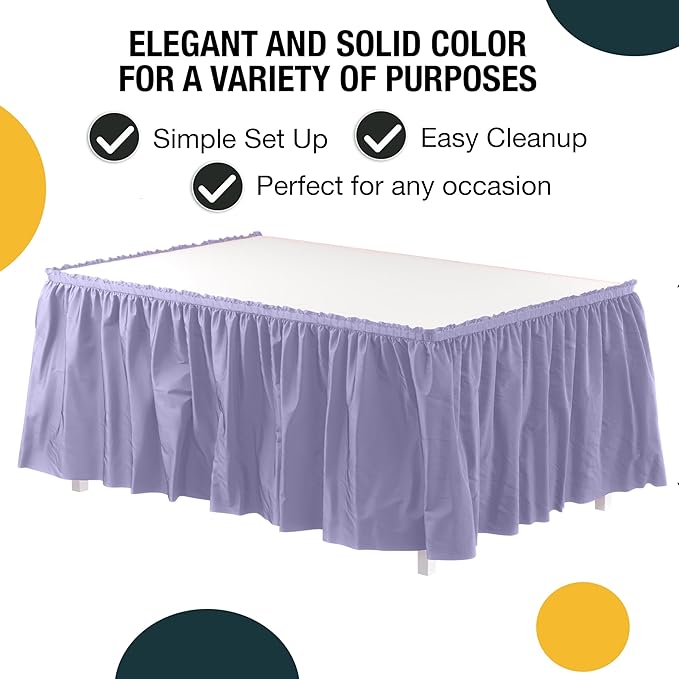 Exquisite Ruffle Table Skirt Lavender 6 Pack 14 Ft Long Table Skirts for Rectangle Tables 6ft Plus or Round Tables Skirts with Adhesive Strip for Gender Reveal Decor & Happy Birthday Parties