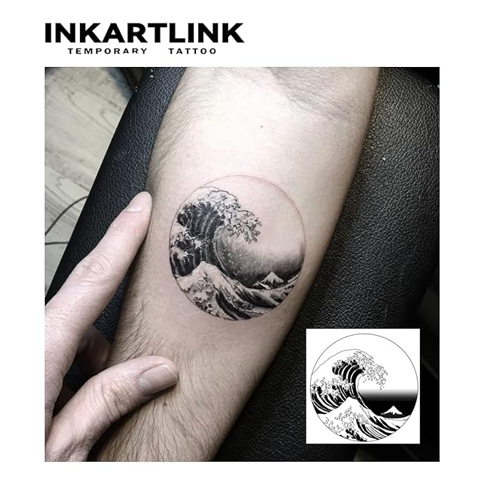 INKARTLINK Tattoo Tech, 3 Sheets Small Semi Permanent Tattoo, Adult Art Design Temporary Tattoos, Lasts 1-2 Weeks, Waterproof, Realistic Look, No Adhesive, No Reflection (Waves Design)