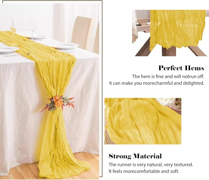 2 Pack 10 Ft Cheesecloth Table Runner Light Yellow Gauze Long Table Runners Boho Gauze Cheese Cloth Table Runner Rustic Sheer Runner for Wedding Party Table Decor ( 35 x 120 Inch )