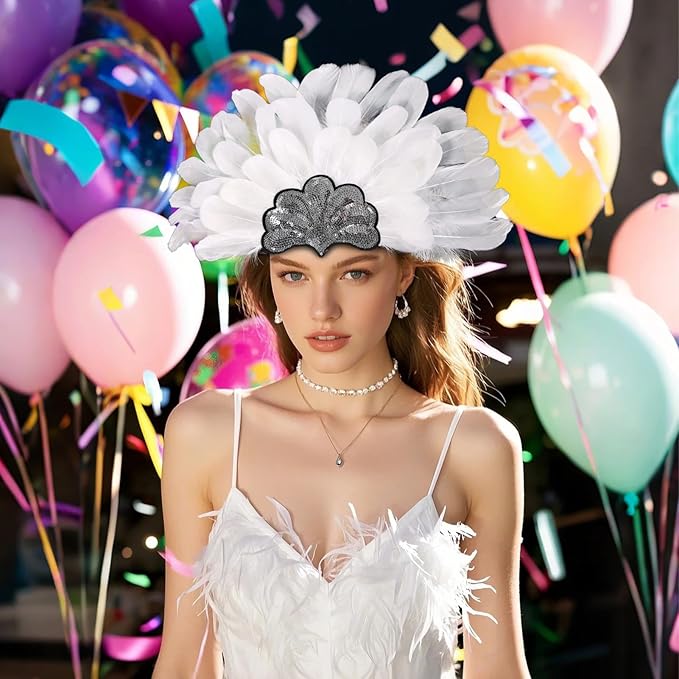 Women's Carnival Feather Headpieces Sequin Headdress for Wedding Masquerade Party Cosplay Feather Headbands