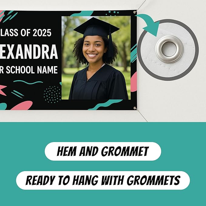Custom Graduation Banner Class of 2025 with Photo and Name – Personalized Congrats Sign for High School or College Seniors – Indoor Outdoor Graduation Party Decoration