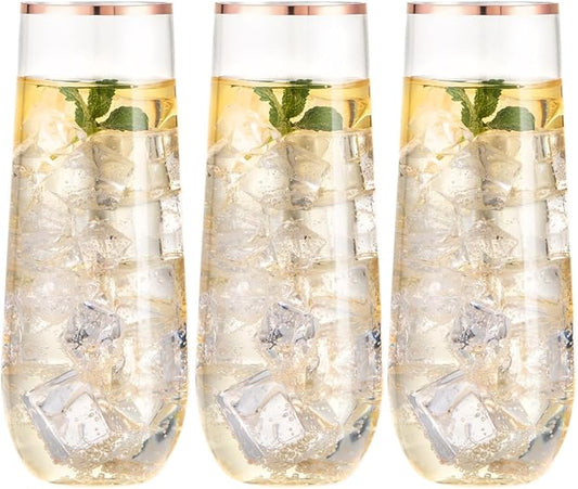 SUT 36 PCS Stemless Champagne Flutes 9 Oz - Shatterproof Plastic Toasting Glasses with Rose Gold Rim, Elegant Disposable Cups for Weddings, Parties, Mimosas & Cocktails