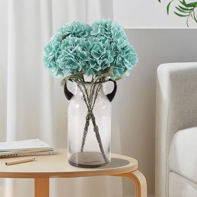 Kimura's Cabin Fake Flowers 2 Pcs Vintage Artificial Silk Hydrangea Flowers Bouquets 5 Heads for Home Table Centerpieces Wedding Party Decoration (Tiffany, Pack of 2)